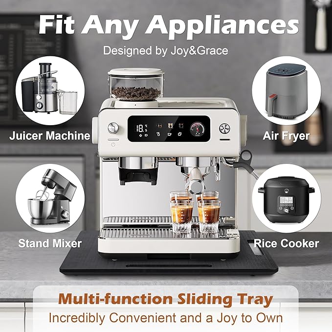 oy&Grace Appliance Slider for Kitchen Appliances 360° Rolling Sliding Tray for Coffee Maker Countertop, Bamboo Coffee Pot Slider Rolling Tray with Universal Rollers (Black, Medium 14.5" x 10")