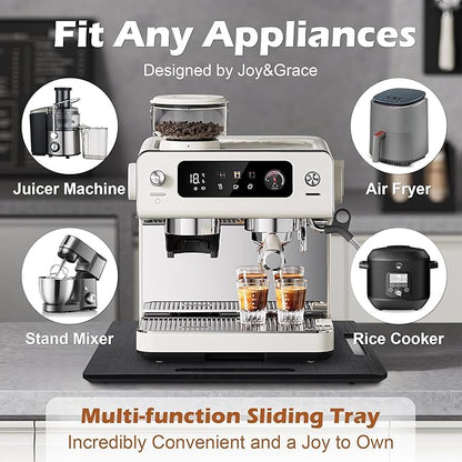 oy&Grace Appliance Slider for Kitchen Appliances 360° Rolling Sliding Tray for Coffee Maker Countertop, Bamboo Coffee Pot Slider Rolling Tray with Universal Rollers (Black, Medium 14.5" x 10")