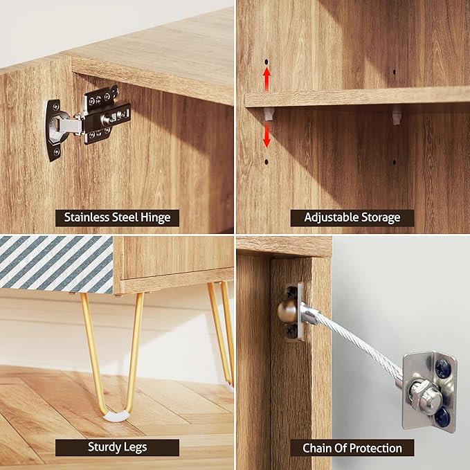 SIGNWIN Sideboard Buffet Cabinet, Kitchen Storage Cabinet with 2 Doors, Optical Illusion Diamond Patterns, Cupboard Console Table for Dining Room - 35" L x 18" W x 29" H
