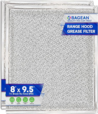 Bagean Stove Hood Vent Filter 8" x 9.5" BP55 Compatible with Broan Range Hood Filter Replacement and NuTone Kitchen Exhaust Fan - Aluminum Screen Blocks Grease & Filters Over Oven Air (2-Pack)