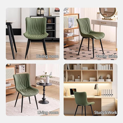 Kidol & Shellder Dining Chairs Set of 2, Mid Century Modern Kitchen Chairs with Black Metel Legs, PU Leather Upholstered Side Chair for Dining Room, Living Room, Lounge, Restaurant, Bean Green