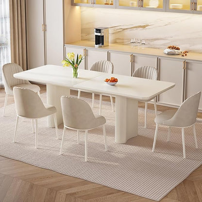 Miuuod Extra Large Modern Kitchen & Dining Table Set, White, 79" Rectangle, 4-8 Seater, Stable Frame, Cream White