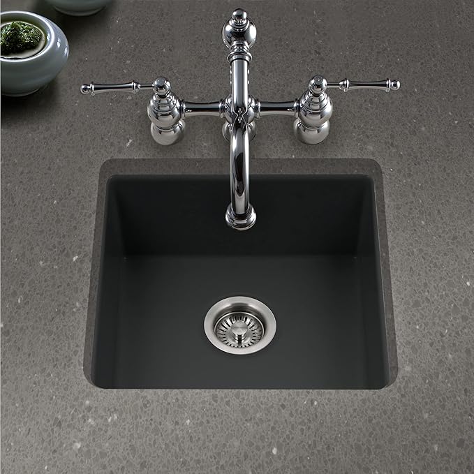 Houzer Platus 20 inch Black Fireclay Undermount Square Single Bowl Bar Sink - PTB-2020 BL