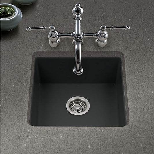 Houzer Platus 20 inch Black Fireclay Undermount Square Single Bowl Bar Sink - PTB-2020 BL