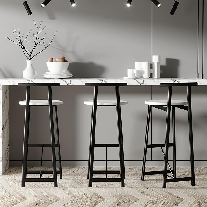 Kitchen Island Bar Chairs Set of 3 Metal Counter Barstools with Backrest for Dining Pub Room