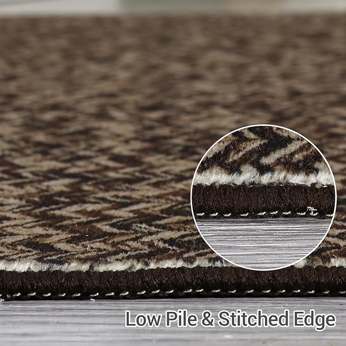 Printed Washable Rugs 10x13 Area Rug for Living Room Modern Bedroom Rug Print Braided Soft Large Area Rug Non Slip Throw Rugs Stain Resistant Carpet for Nursery Dining Room 10'x13' Black/Brown