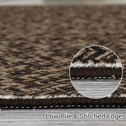Printed Washable Rugs 10x13 Area Rug for Living Room Modern Bedroom Rug Print Braided Soft Large Area Rug Non Slip Throw Rugs Stain Resistant Carpet for Nursery Dining Room 10'x13' Black/Brown