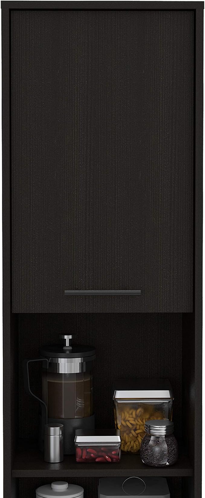 Modern Kitchen Pantry, Black Storage Cabinet with 2 Cabinets, 2 Doors and 2 Open Shelves, Easy to Maintain, for Dining Room