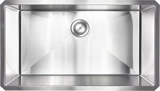 MSI Undermount Stainless Steel 32 in. x 19 in. Single Bowl Handcrafted Kitchen Sink, Strainer, and Grid