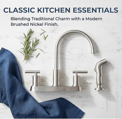 Kitchen Faucets, Kitchen Sink Faucet, Brushed Nickel Kitchen Faucet with Sprayer, 3 or 4 Hole RV Faucet for Kitchen Sink, Stainless Steel Touch Kitchen Faucet with Side Sprayer, TDLKF024L