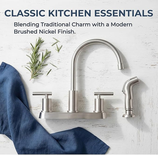 Kitchen Faucets, Kitchen Sink Faucet, Brushed Nickel Kitchen Faucet with Sprayer, 3 or 4 Hole RV Faucet for Kitchen Sink, Stainless Steel Touch Kitchen Faucet with Side Sprayer, TDLKF024L