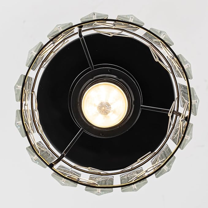 Crystal Ceiling Light, Modern Industrial Semi Flush Mount Ceiling Light Fixtures, E26 Black Indoor Lighting Fixture for Hallway, Entryway, Bathroom, Kitchen, Dining Room, 1-Light