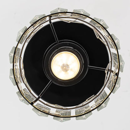 Crystal Ceiling Light, Modern Industrial Semi Flush Mount Ceiling Light Fixtures, E26 Black Indoor Lighting Fixture for Hallway, Entryway, Bathroom, Kitchen, Dining Room, 1-Light