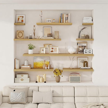 Fun Memories 12 Deep Floating Shelves for Wall | 30W x 12D Large Floating Shelves | 3 Pack Storage Space Wall Mount Shelf for Living Room Bathroom Toilet Laundry Room Kitchen Home Office - Oak