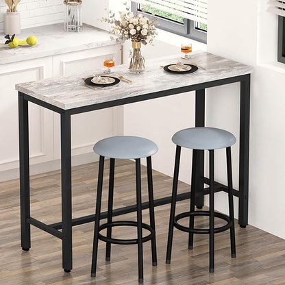 AWQM 39.3" Bar Table Set of 2,Faux Marble Pub Height Table and Chairs Set of 2 with Upholstered Stools,3 Piece Bar Table and Chairs Set Dining Table Set for Living Room,Kitchen,Bar,Grey
