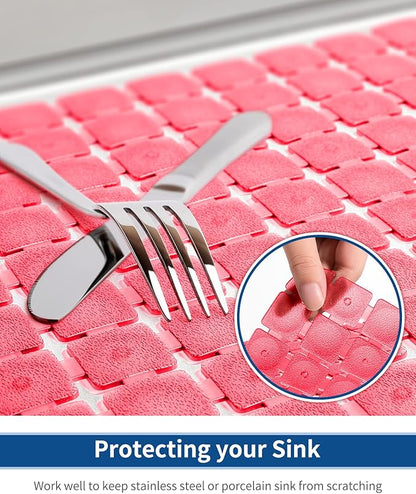 Bligli PVC Sink Protectors, 2 Pack, 15.7x11.8 inches for Stainless/Ceramic Sinks, Drain Mats, Red