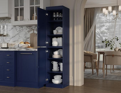 Palace Imports Solid Wood Kitchen Pantry - Narrow Storage Cabinet - Shaker Doors, Adjustable Shelves, Navy Blue, 16.5" Wide x 71.5" Tall, 100% Eco-Friendly Wood, Modular Pantry Cabinet Systems