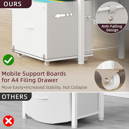 HIGDBFE 2-Drawer File Cabinet, Filing Cabinet with 2-Tier Printer Shelves, Office Cabinets with Side Bag&File Drawer for A4/Letter Size, Printer Stand with Storage for Home Office, White, 16.5" W