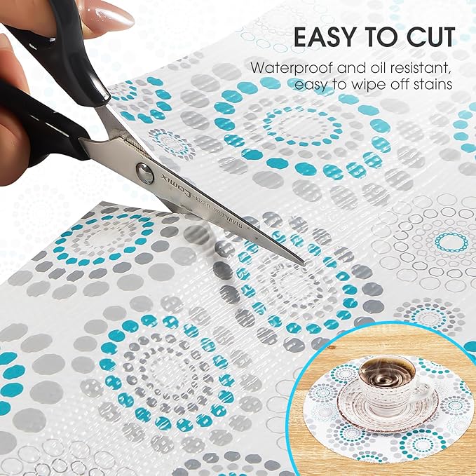 Drawer and Shelf Liner, Non-Slip Kitchen Cabinet Liners Non-Adhesive Thick Strong Grip Waterproof Washable Mats Protect Dresser Shelves Cupboard Bathroom Cabinets, Spiral, 18 in X 20 FT