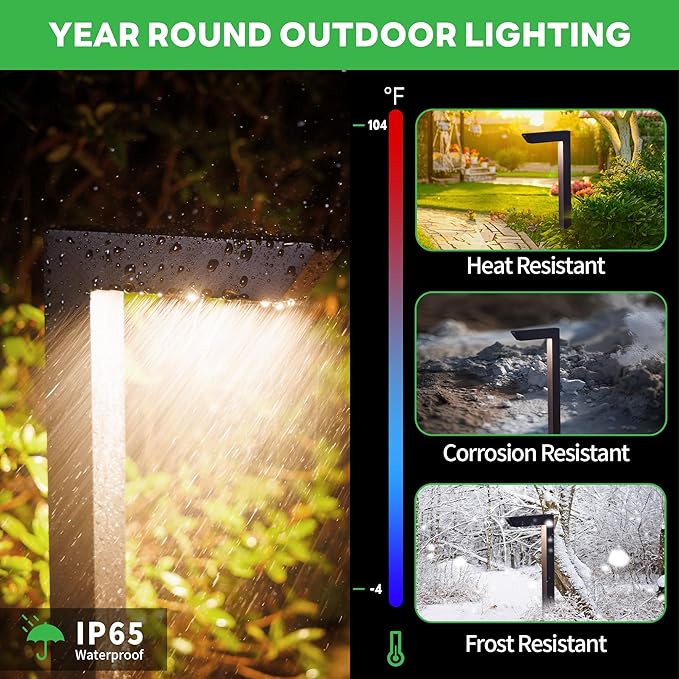 Low Voltage Pathway Lights 12V, 3CCT LED Landscape Path Lights, Outdoor Waterproof Wired 5W 235LM, Black Aluminum Garden Yard 12 Pack