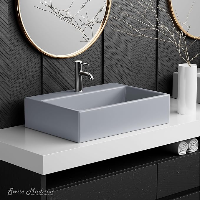 Claire 20” Rectangle Ceramic Vessel Sink in Matte Grey