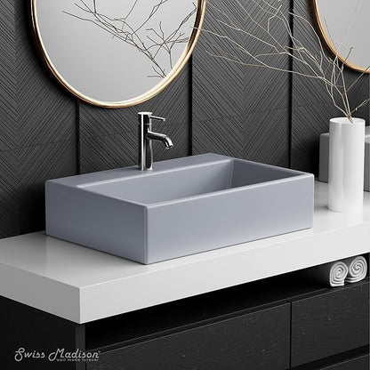 Claire 20” Rectangle Ceramic Vessel Sink in Matte Grey