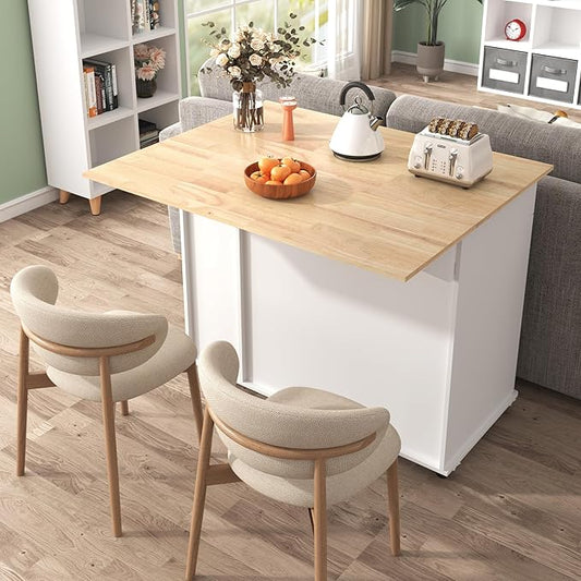 Rolling Kitchen Island Cart with Drop Leaf,3 Tier Pull Out Cabinet Organizer, Internal Storage Rack,Towel Rack, 2 Drawers,for Kitchen (White@t)