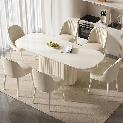 Miuuod 86.61" Cream White Dining Table Set for 6 People Large Kitchen Table with 6 Chairs Rectangular Wood Dining Room Furniture Oval Base Modern Farmhouse Table for Living Room Home Office