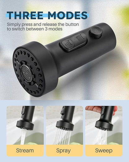 Stainless Steel Kitchen Faucet Head: ARCORA 3-Function Kitchen Faucet Head Replacement with 13 Adapters - Matte Black Pull Down Spray Head Compatible with Moen, Delta, American Standard Faucets