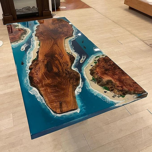 RESINHOMEFURNITURE Handmade Perfect Blue Island Beach Wave Feel Epoxy Dining Table Resin Table Kitchen Table Living Room Table Conference Table Wooden Table Console Table Patio Table Coffee Table