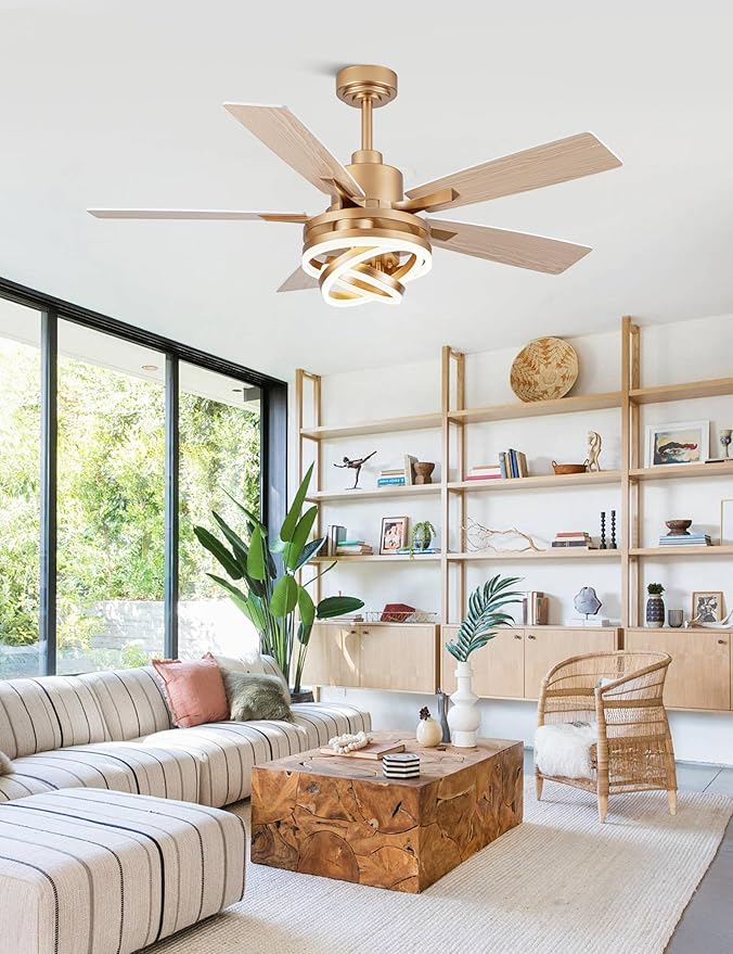 Dawn Whisper 52" White Ceiling Fan with Light Modern Chandelier Fan DC Motor Dimmable LED Ceiling Fan with Light for Bedroom Living Room