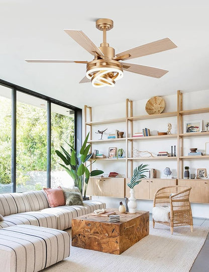 Dawn Whisper 52" White Ceiling Fan with Light Modern Chandelier Fan DC Motor Dimmable LED Ceiling Fan with Light for Bedroom Living Room