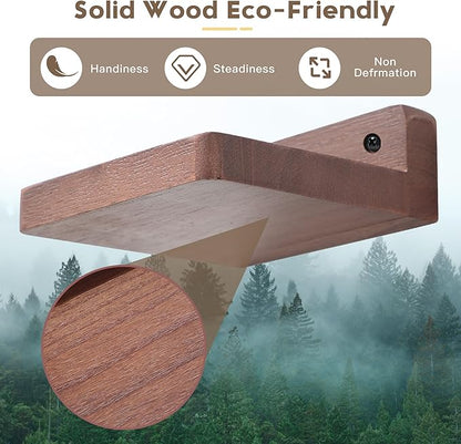Small Floating Shelf, 4x4 Inch Display Ledges for Wall,Mini Shelves,Rustic Wood Shelf for Bedroom Living Room Bathroom Kitchen (8, Light Walnut)