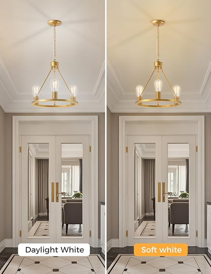 L LOHAS LED Gold Farmhouse Chandeliers for Dining Room, 3-Light Wagon Wheel Chandelier Over Table, Height Adjustable, 16" Dining Room Light Fixtures, Modern Chandelier for Kitchen Island Living Room