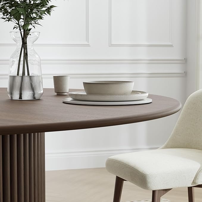 Casaphoria 46" Round Dining Table, Modern Wood Kitchen Table with Cone Shaped Strip Polygonal Base for Living Room & Dining Room, Easy Assembly Farmhouse Furniture for 4-6, Walnut