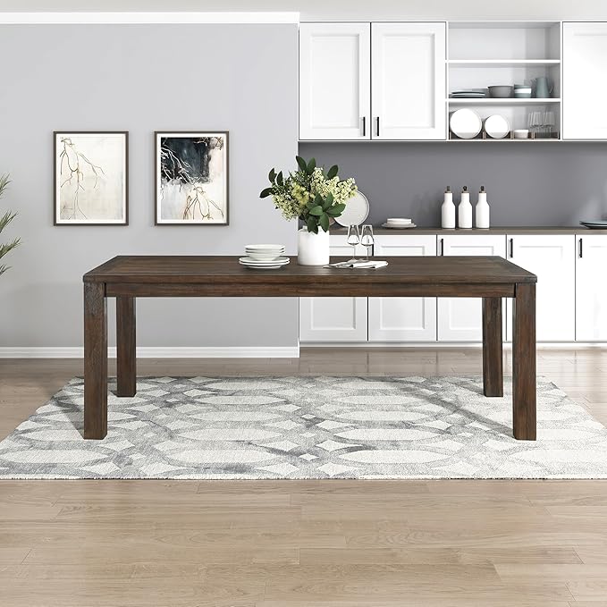 Lexicon 79" Dining Table for 8, Modern Rectangular Dining Room Table, Solid Acacia Wood Dining Table, Modern Wood Table with Solid Wood Leg for Kitchen/Dining/Living Room, Easy Assembly, Dark Brown