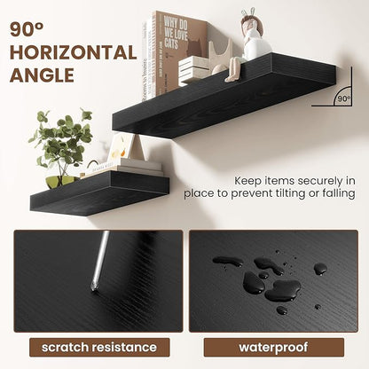 Acovy 24 Inch Floating Shelves for Wall 2 Pack, 24" Wall Shelves for Books, Storage, Decor, Wall Mounted Floating Shelf with Invisible Brackets for Kitchen, Living Room, Black