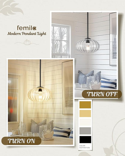 FEMILA 10.3" Pendant Light for Kitchen Island, Black Pendant Lighting, Dome Glass Pendant Light Vintage Light Fixtures for Bedroom Hotel Dining Room, 4FYD85MIL BK