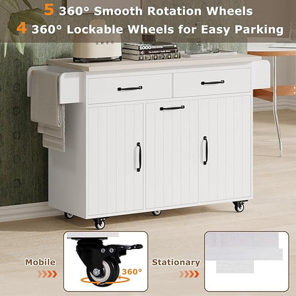 Ball & Cast Kitchen Island with Trash Can Storage Cabinet,Kitchen Cart W/Drop Leaf,Spice Rack,Towel Rack and Drawers,Rolling Kitchen Islands on Wheels W/Adjustable Shelf for Dining Room,White Oak