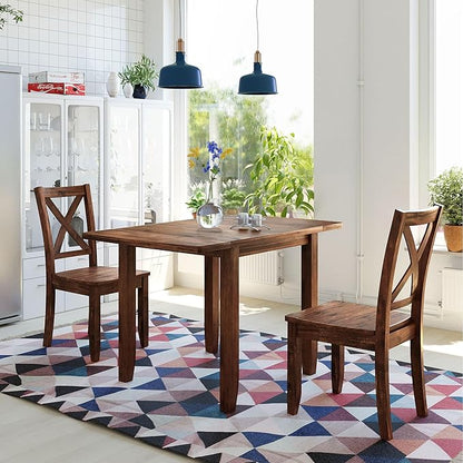 Merax Foldable Kitchen Dining Set for Small Space with Chairs of 2, Wood Dining Room Table Set with Extendable Table with Drop Leaf and High Back Chairs, Walnut