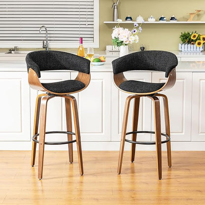 Glitzhome Bar Table and Chairs, Gray Fabric Adjustable Swivel Bar Stools Set of 2, Square Rustic Cocktail Pub Table for Kitchen Island Bistro Office Living Room Dining Room Small Space Restaurant
