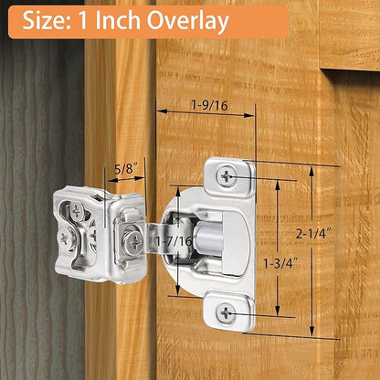 (2 Pack) 1 Inch Overlay Soft Close Cabinet Hinges, Kitchen Concealed Hinges for Face Frame Door, European Hinges with Brushed Nickel