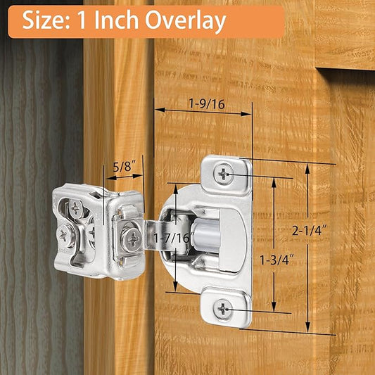 (2 Pack) 1 Inch Overlay Soft Close Cabinet Hinges, Kitchen Concealed Hinges for Face Frame Door, European Hinges with Brushed Nickel