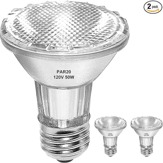 PAR20 Flood 50W 120V Bulbs, 2 Pack 50 Watt PAR20 Halogen Bulb, Dmimable Reflector Par20 Flood 50W 120V Warm White 2700K for Track Lighting