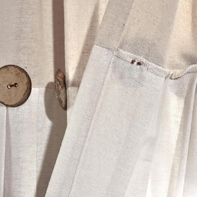 Lush Decor Linen Button Window Curtain Panel, Single, 40" W x 120" L, Linen - Country Curtains - Rustic Decor - Color Block Modern Farmhouse Curtains For Living Room, Bedroom & Dining Room