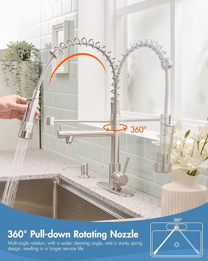 AIMADI Kitchen Faucet with Pull Down Sprayer,Stainless Steel Sink Faucet with Soap Dispenser Deck Plate, Spring Single Handle Modern Utility Faucets for Farmhouse Laundry Camper RV Bar,1 or 3 Hole