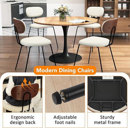 LSSPAID Dining Chairs Set of 2, Linen Fabric Upholstered Dining Room Chairs with Walnut Bentwood Back, Mid-Century Modern Kitchen Chairs with Adjustable Feet Pads, Beige