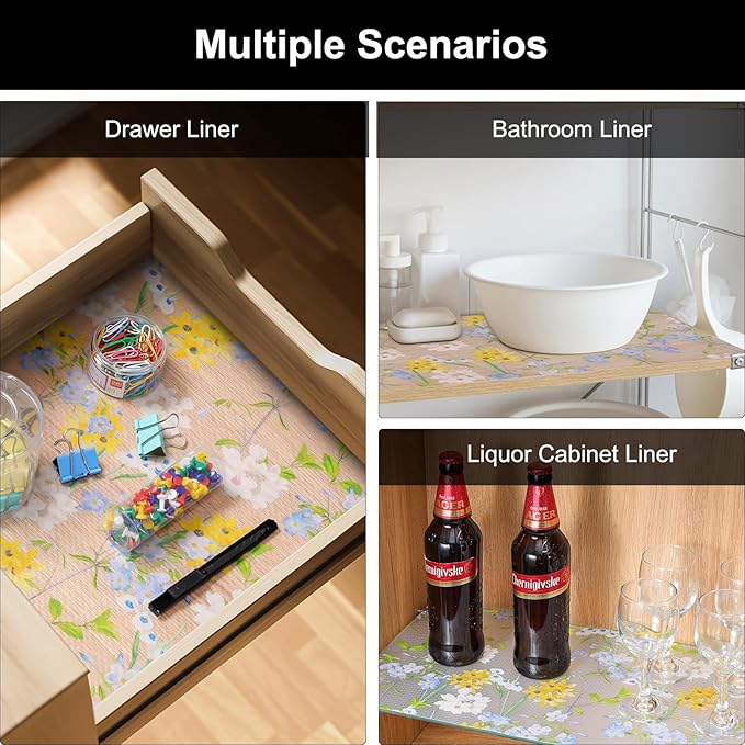 Cooyes Shelf Liner – Premium Non-Adhesive Cabinet & Drawer Liner for Kitchen – Waterproof Shelf Paper with Modern Pattern – Durable EVA Cabinet Mat – Easy to Cut （12" W x 120" L）