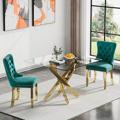 Square Glass Dining Table,Glass Dining Room Table with Metal Legs, Modern Kitchen Table for Home, Kitchen, Dining Room