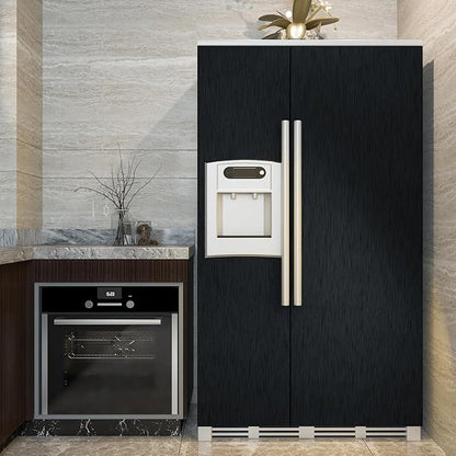 CRE8TIVE 24"x354" Brushed Black Stainless Steel Contact Paper Wide Thick Black Wallpaper Peel and Stick Waterproof Removable Self Adhesive Metallic Vinyl Paper for Kitchen Appliances Dishwasher Fridge
